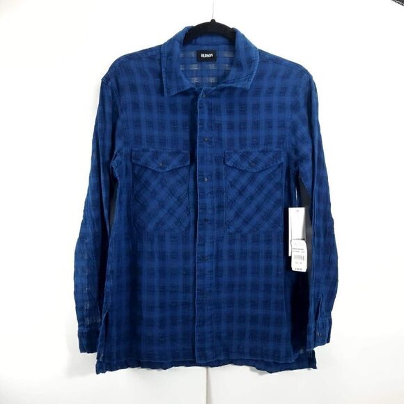 HUDSON WOMEN'S  NWT BLUE PLAID PRINT SLEEVELESS BUTTON UP SHIRT SIZE XS - Picture 1 of 10